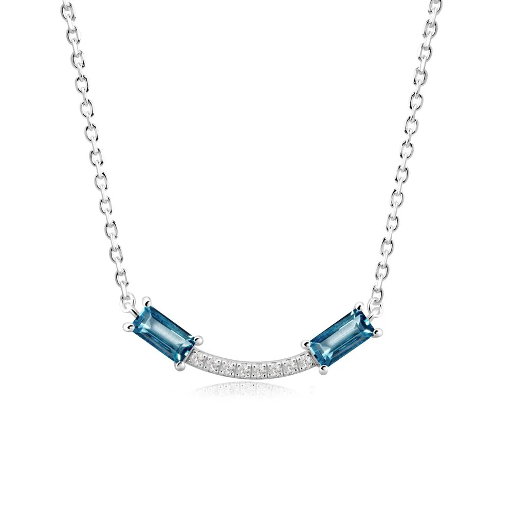 Two Baguette London Blue Topaz Smile Necklace - Image 3