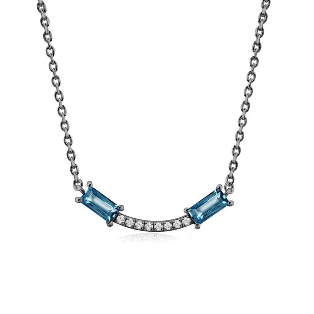 Two Baguette London Blue Topaz Smile Necklace - Image 8