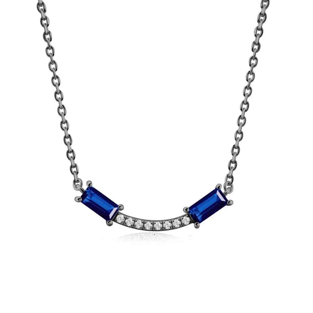 Two Baguette Sapphire Smile Necklace