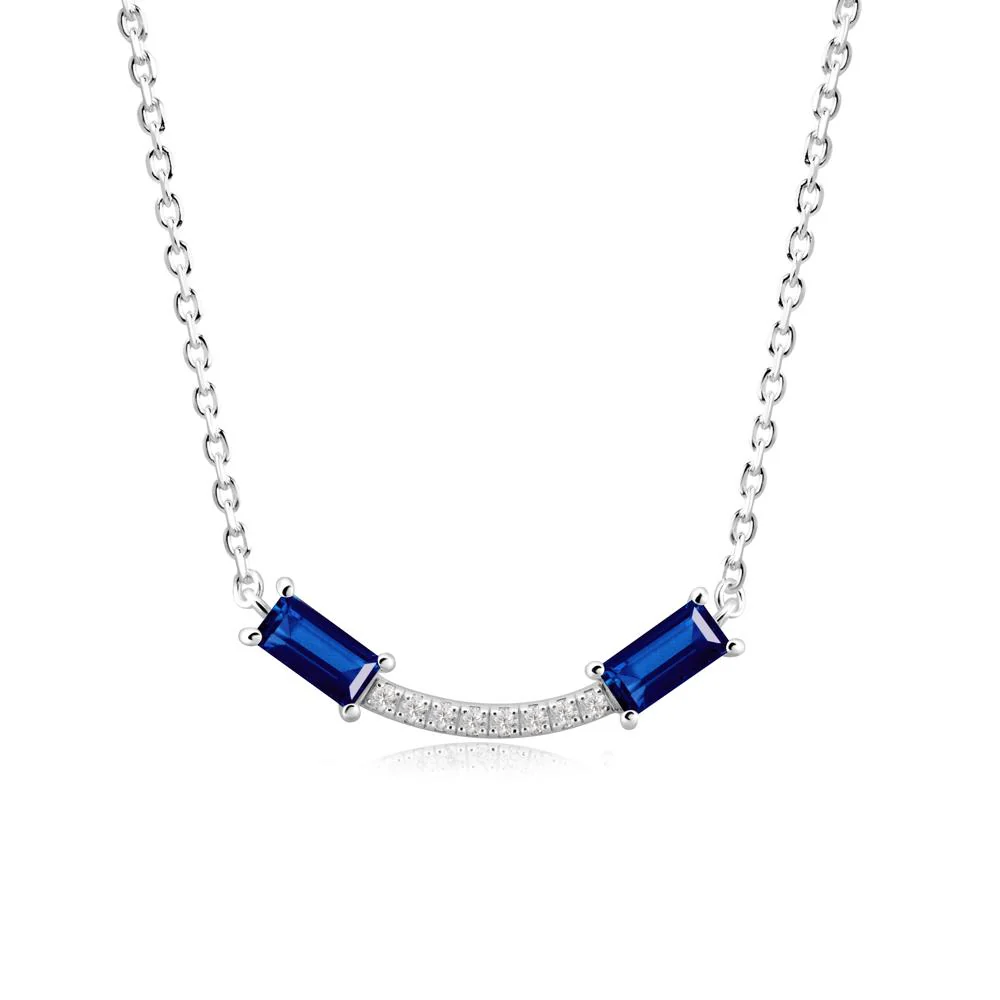 Two Baguette Sapphire Smile Necklace - Image 5