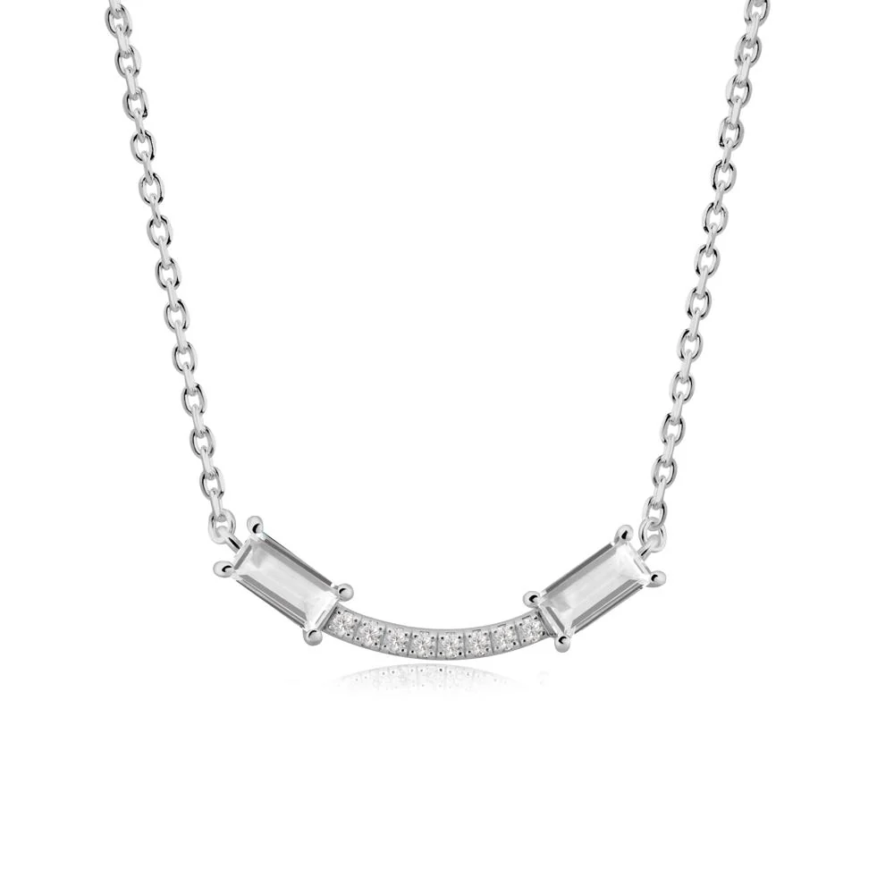 Two Baguette White Topaz Smile Necklace - Image 4