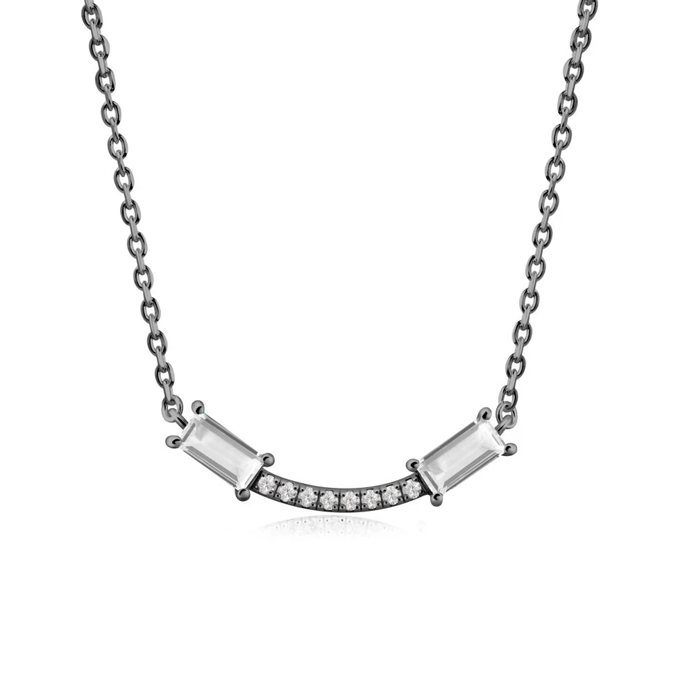 Two Baguette White Topaz Smile Necklace - Image 7