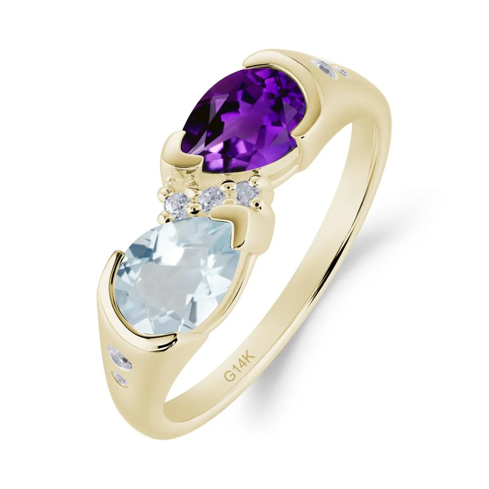 Two Stone Amethyst and Aquamarine Birthstone Ring - Image 3