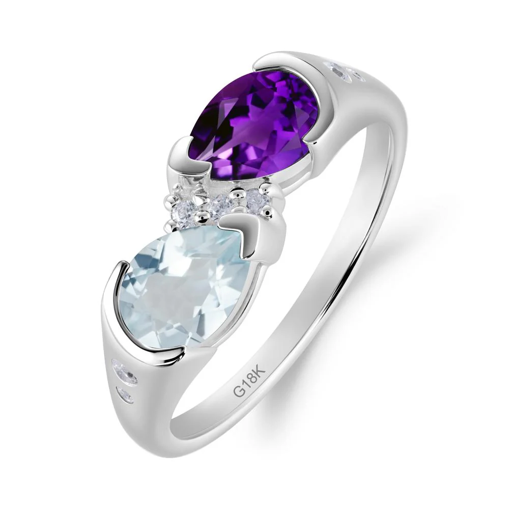 Two Stone Amethyst and Aquamarine Birthstone Ring - Image 5