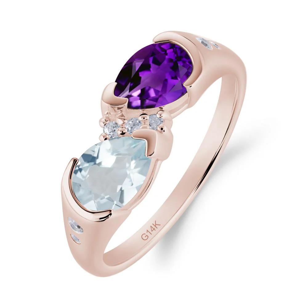 Two Stone Amethyst and Aquamarine Birthstone Ring - Image 6