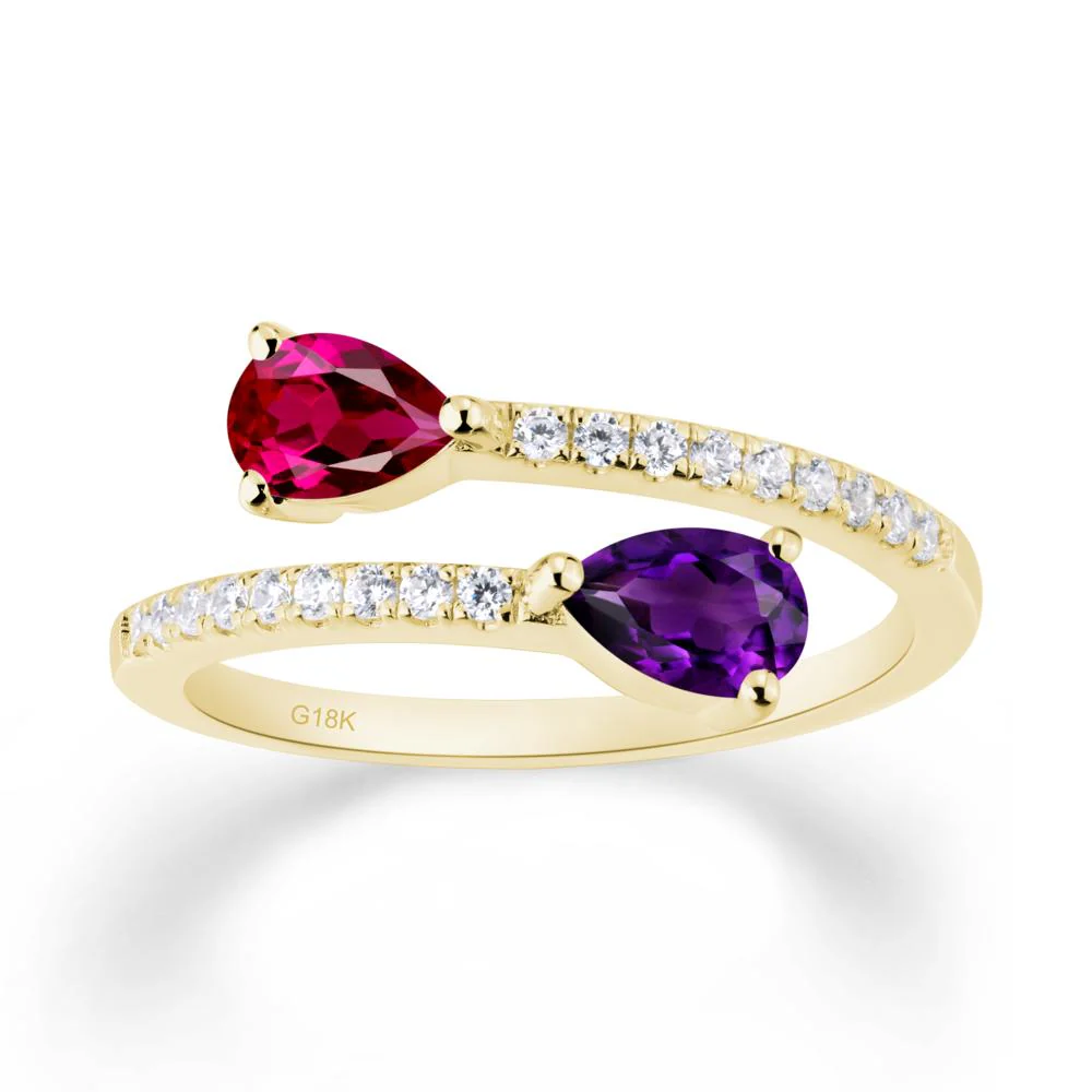 Two Stone Amethyst and Ruby Open Ring - Image 4