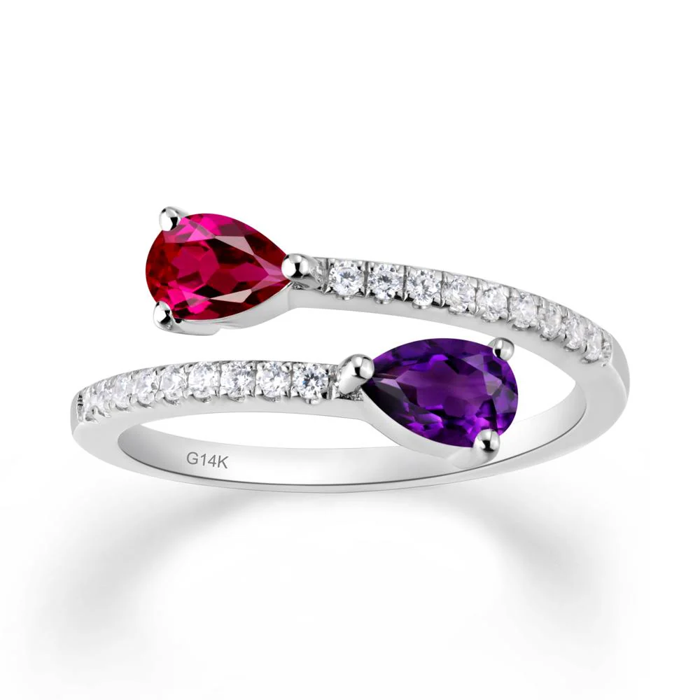 Two Stone Amethyst and Ruby Open Ring - Image 5