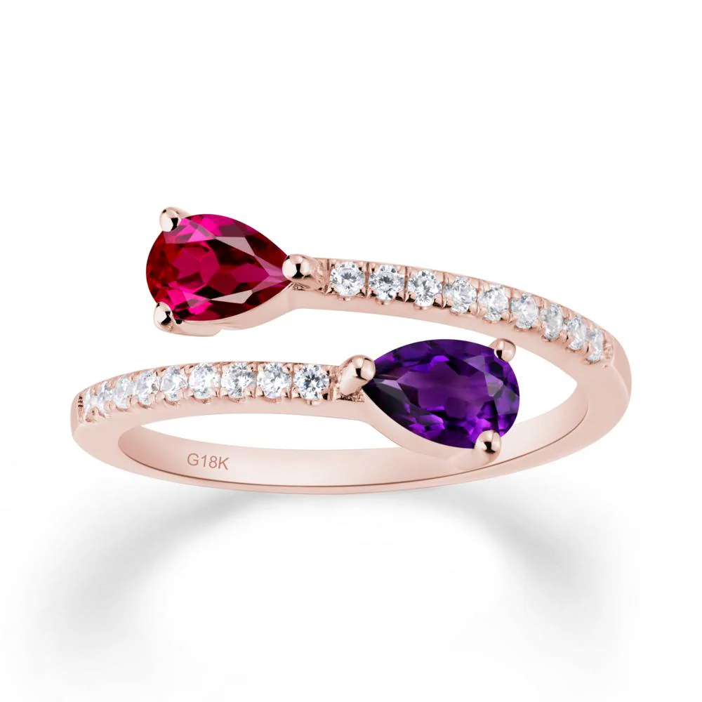 Two Stone Amethyst and Ruby Open Ring - Image 7