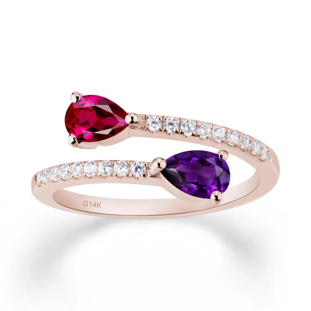 Two Stone Amethyst and Ruby Open Ring - Image 8