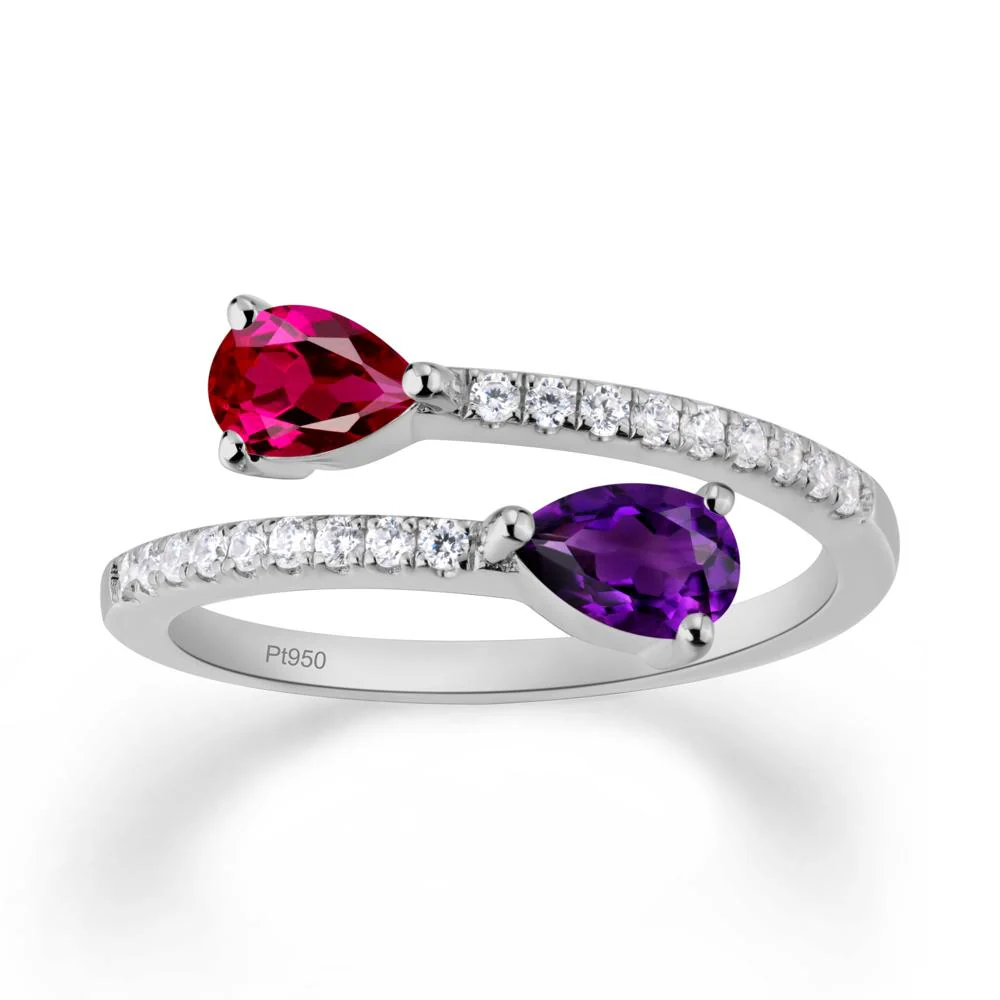 Two Stone Amethyst and Ruby Open Ring - Image 9