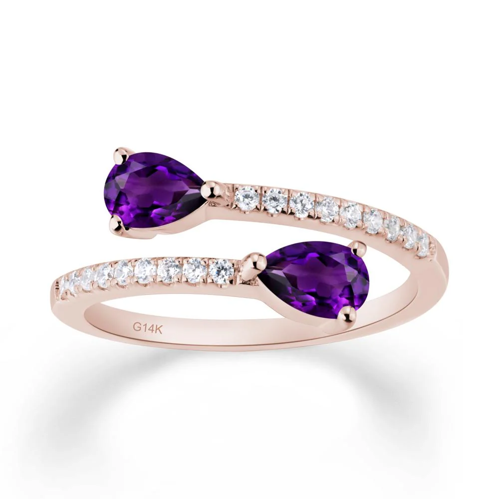 Two Stone Amethyst Open Ring - Image 2