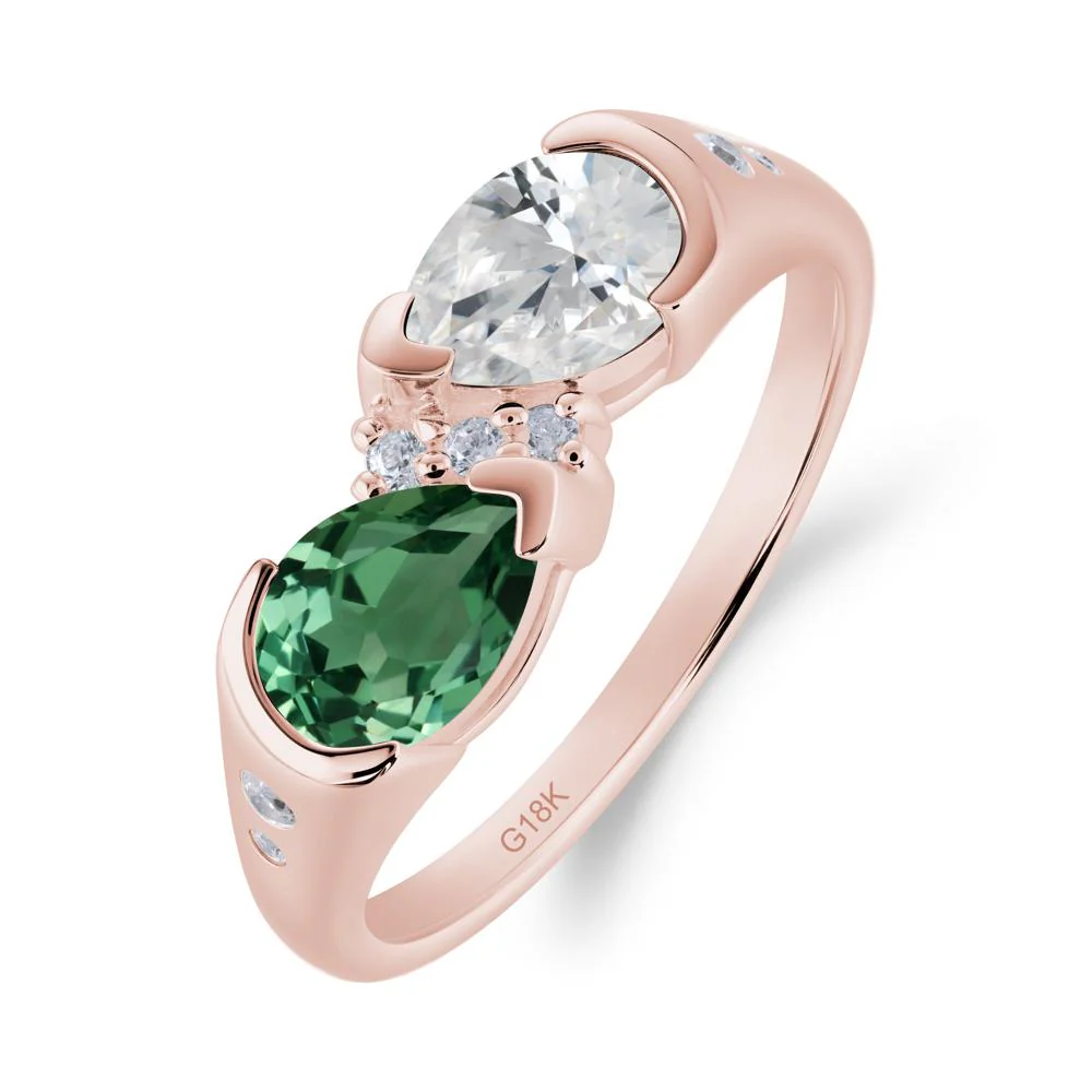 Two Stone Cubic Zirconia and Green Sapphire Birthstone Ring - Image 2