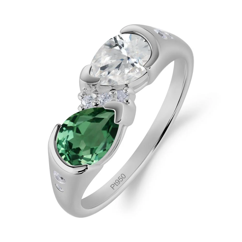 Two Stone Cubic Zirconia and Green Sapphire Birthstone Ring - Image 5