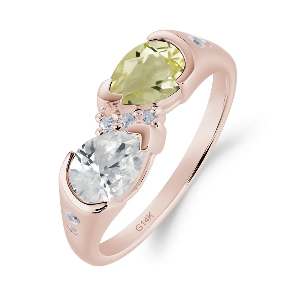 Two Stone Cubic Zirconia and Lemon Quartz Birthstone Ring - Image 2