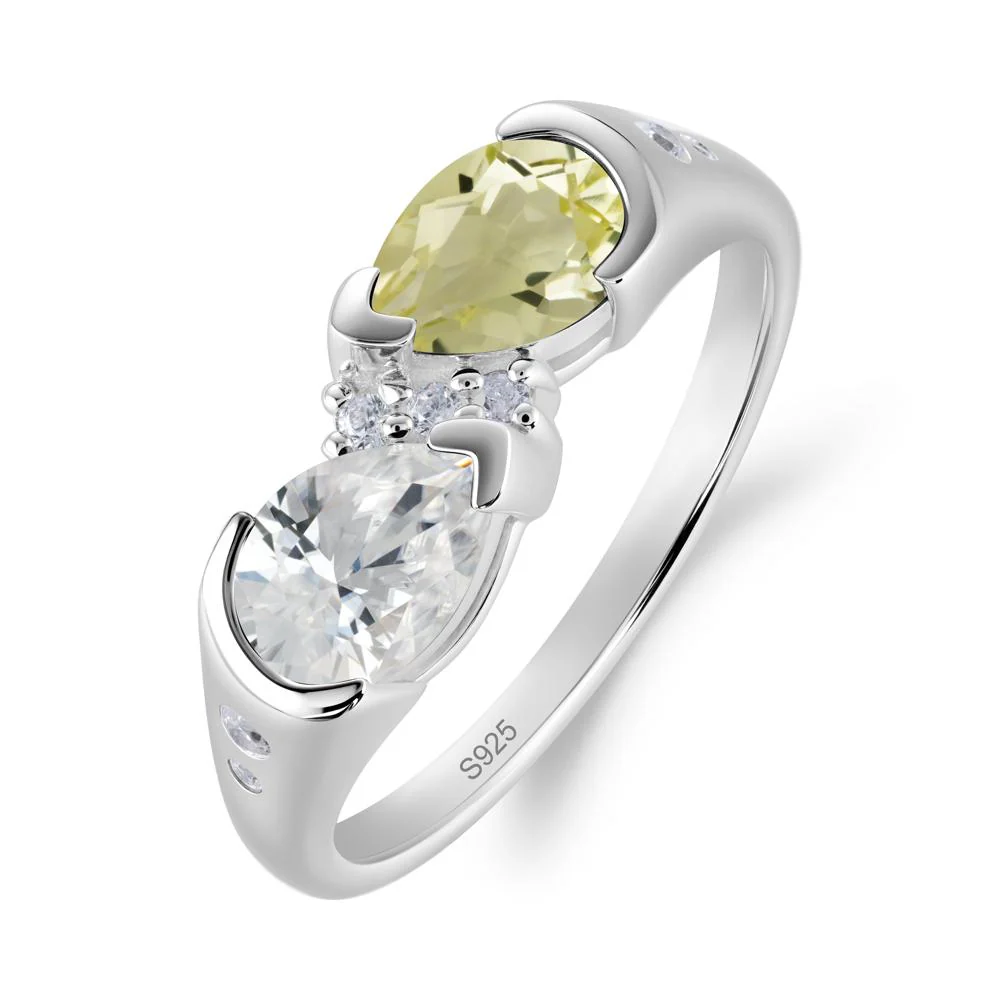 Two Stone Cubic Zirconia and Lemon Quartz Birthstone Ring - Image 6