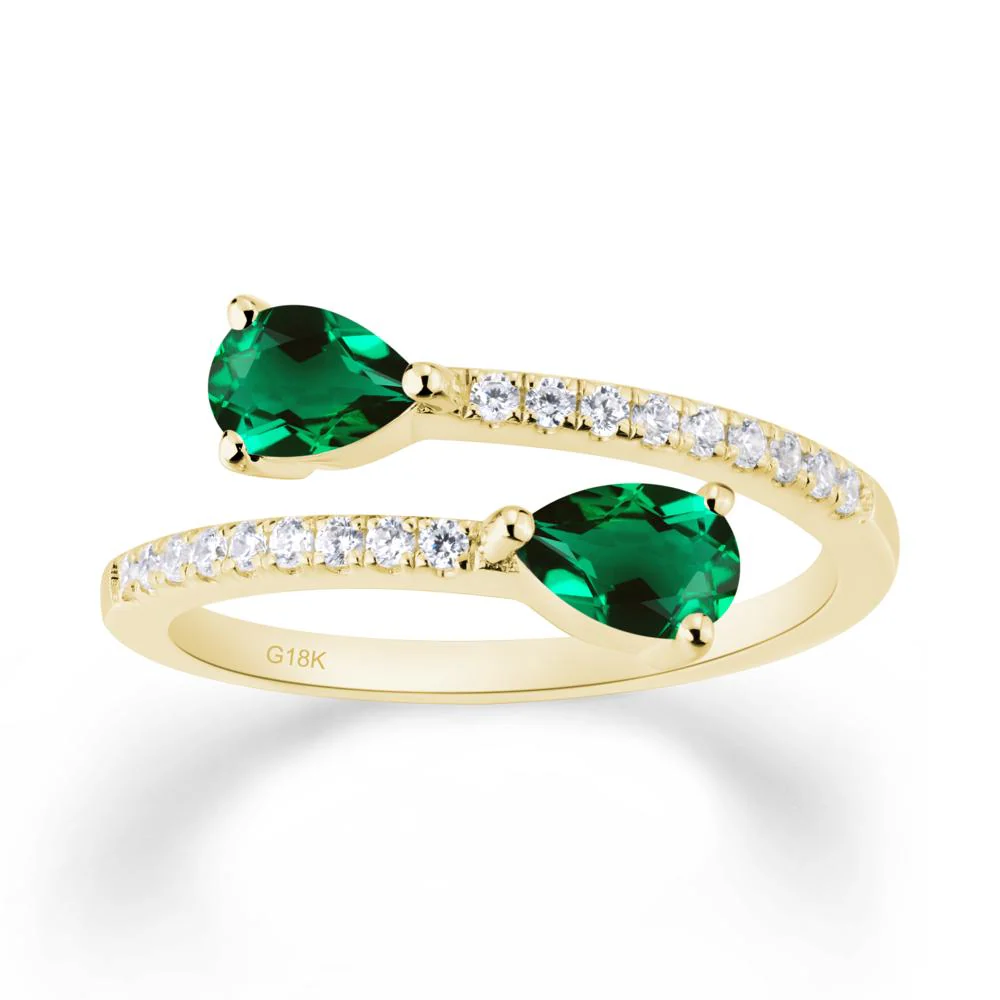 Two Stone Emerald Open Ring - Image 3