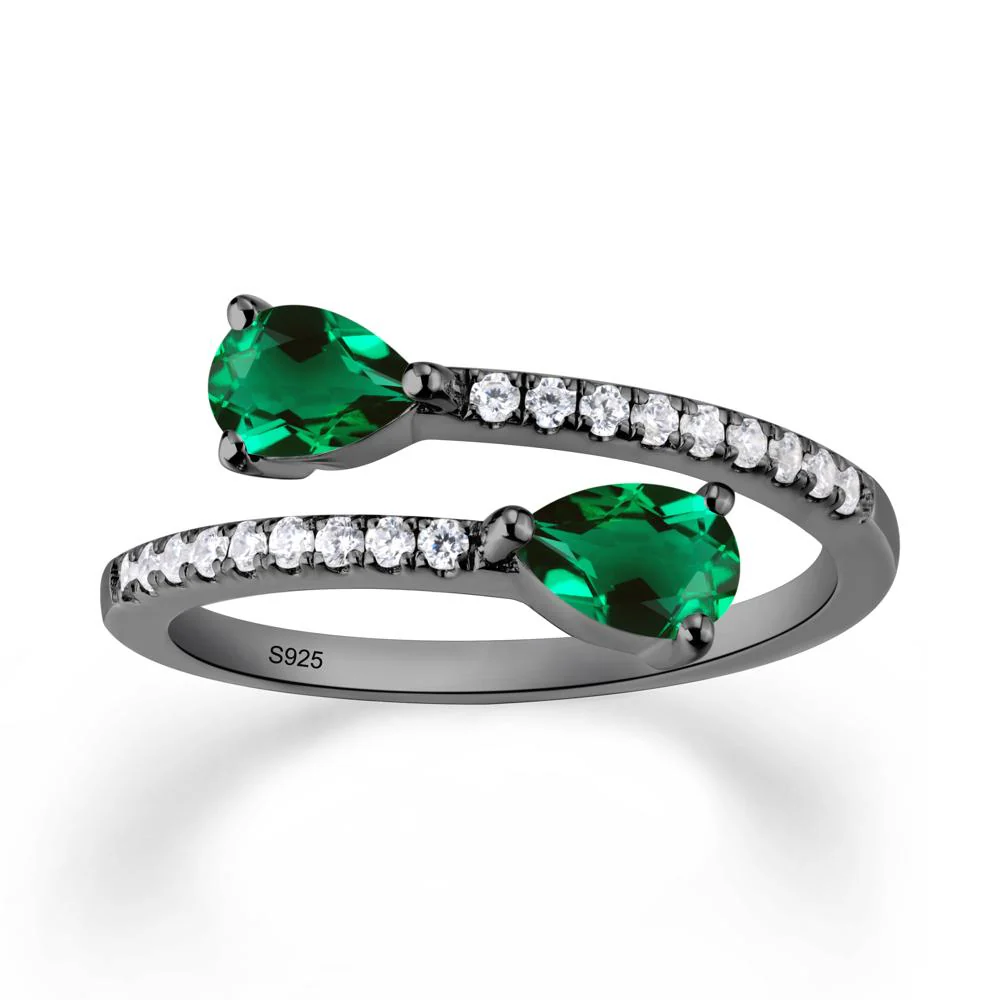 Two Stone Emerald Open Ring - Image 4