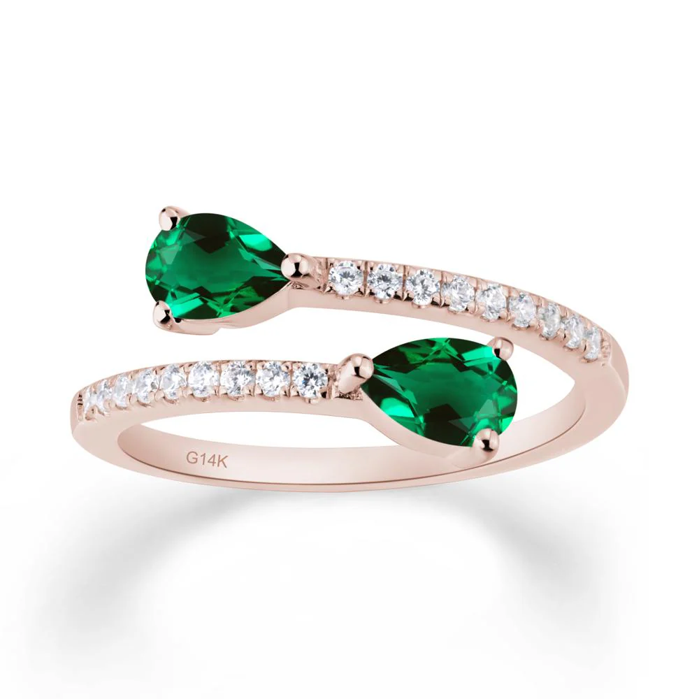 Two Stone Emerald Open Ring - Image 7