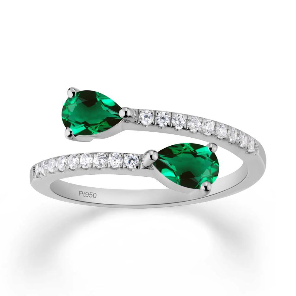 Two Stone Emerald Open Ring - Image 9