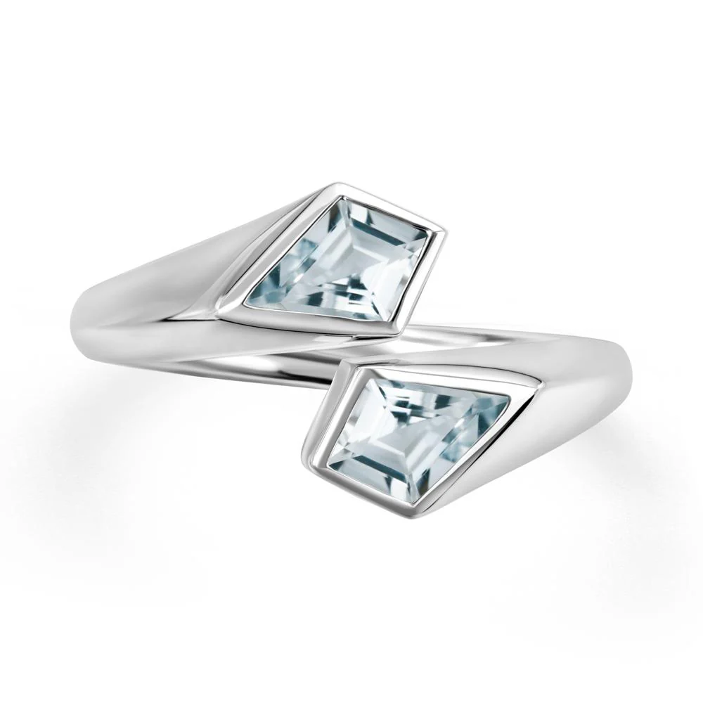 Two Stone Kite Cut Aquamarine Ring