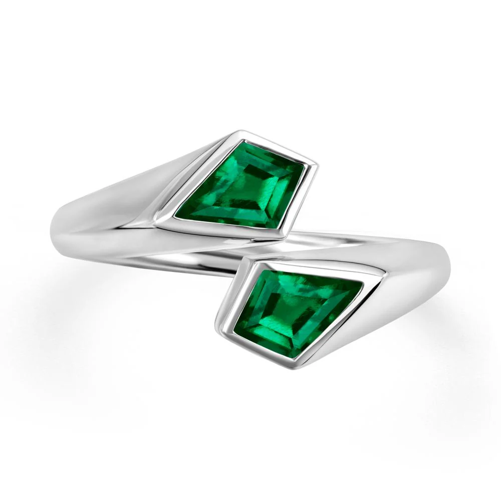 Two Stone Kite Cut Emerald Ring