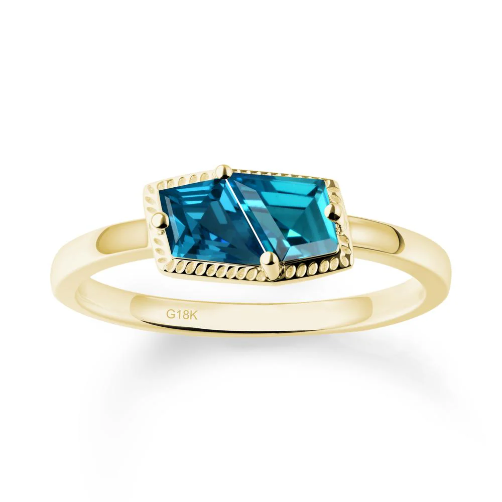 Two Stone Kite Shaped London Blue Topaz Ring - Image 6