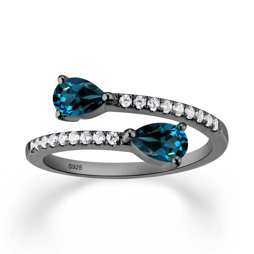 Two Stone London Blue Topaz Open Ring - Image 3