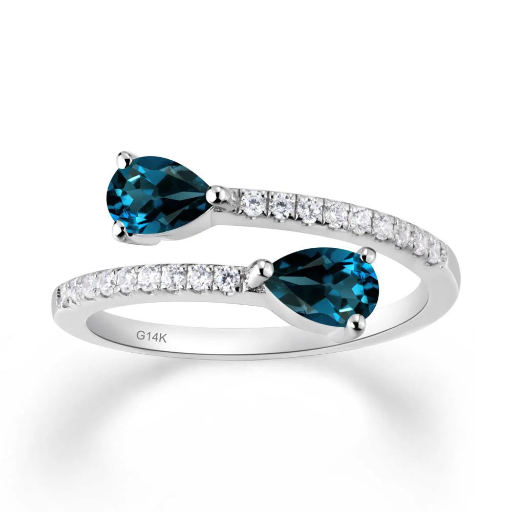 Two Stone London Blue Topaz Open Ring - Image 4