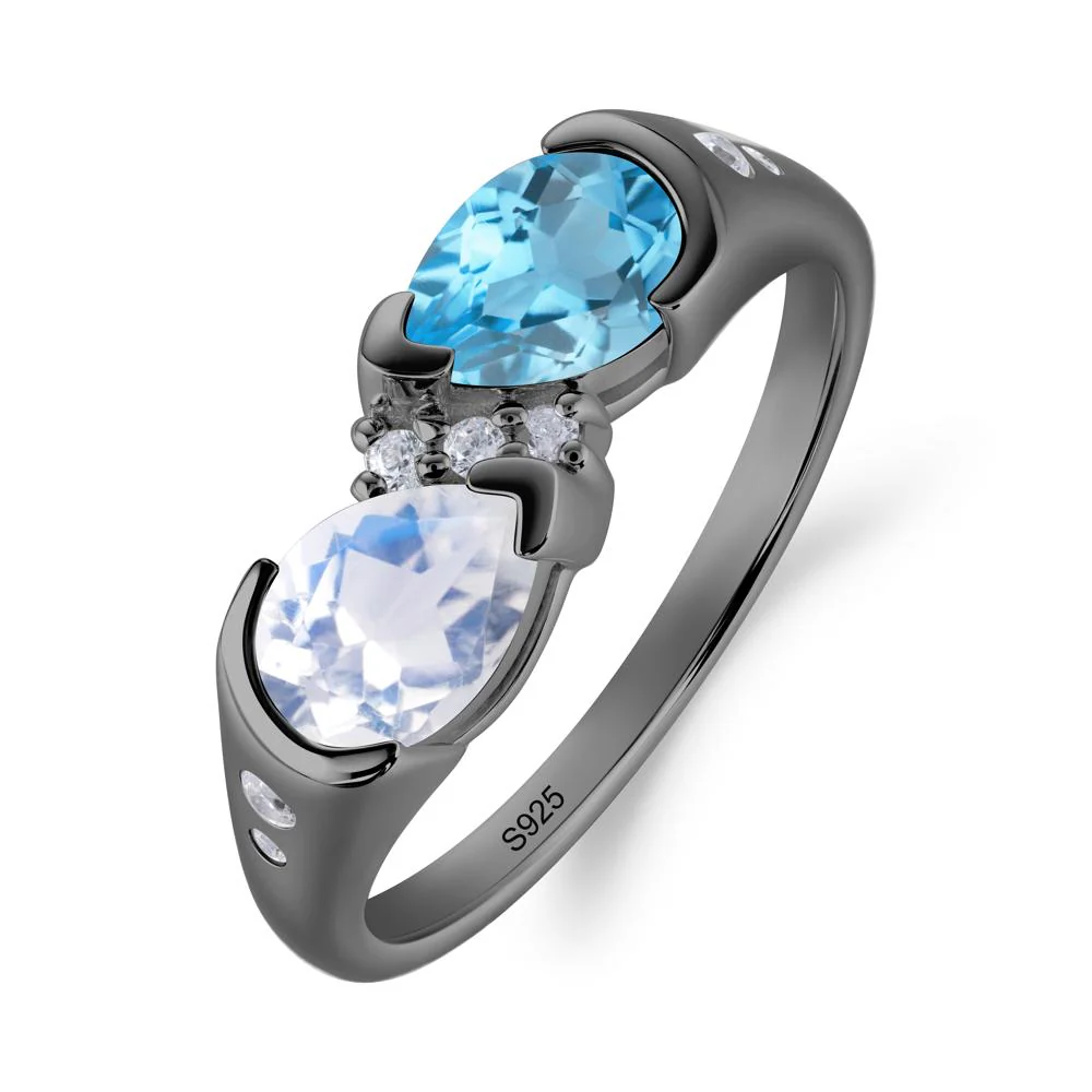 Two Stone Moonstone and Swiss Blue Topaz Birthstone Ring - Image 7