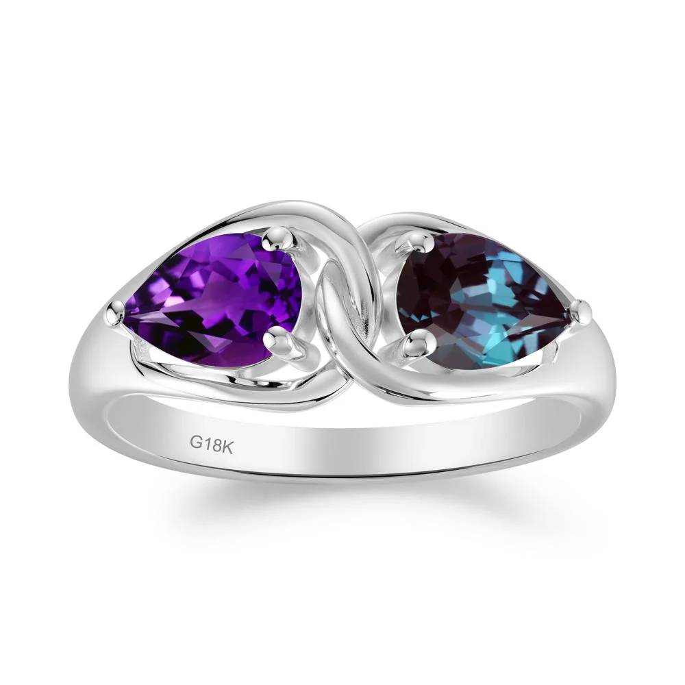 Two Stone Pear Cut Alexandrite and Amethyst Engagement Ring - Image 2