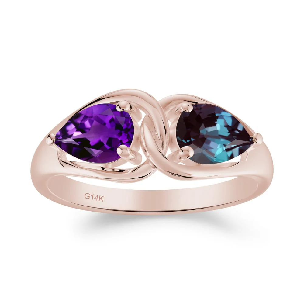 Two Stone Pear Cut Alexandrite and Amethyst Engagement Ring - Image 3