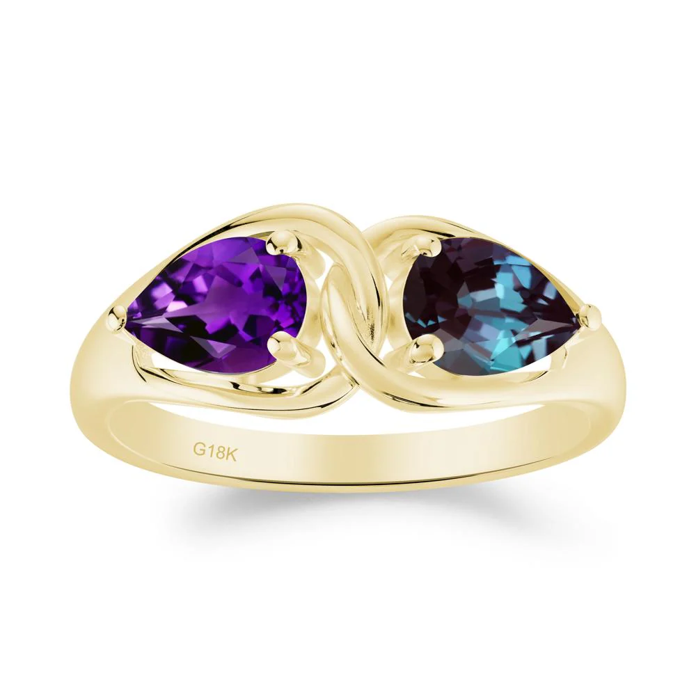 Two Stone Pear Cut Alexandrite and Amethyst Engagement Ring - Image 5