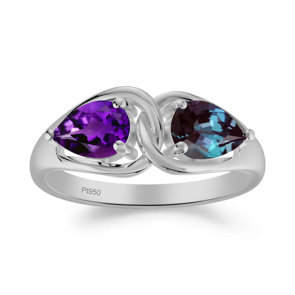 Two Stone Pear Cut Alexandrite and Amethyst Engagement Ring - Image 6