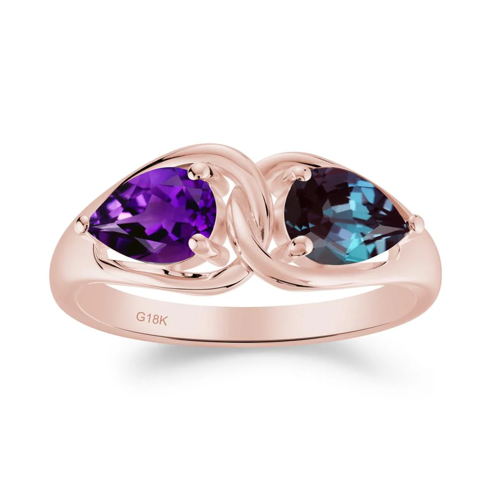 Two Stone Pear Cut Alexandrite and Amethyst Engagement Ring - Image 7