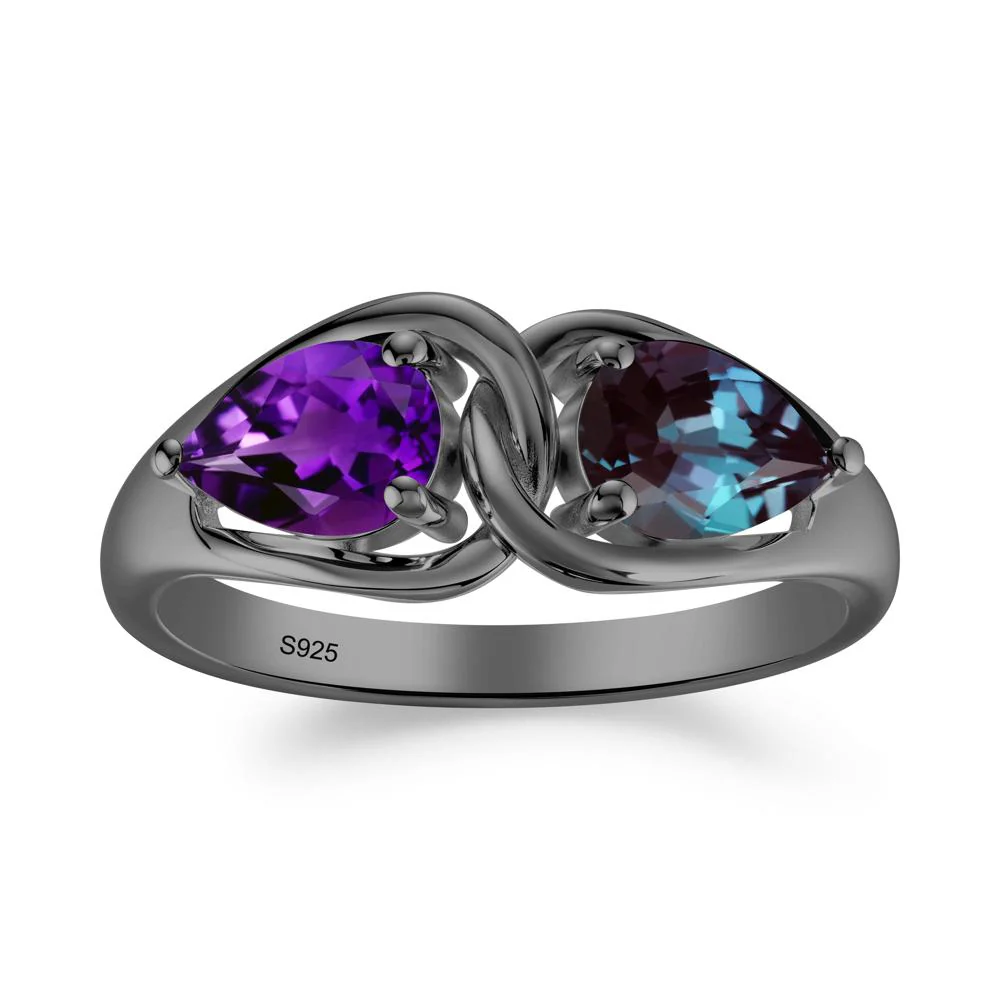 Two Stone Pear Cut Alexandrite and Amethyst Engagement Ring - Image 8