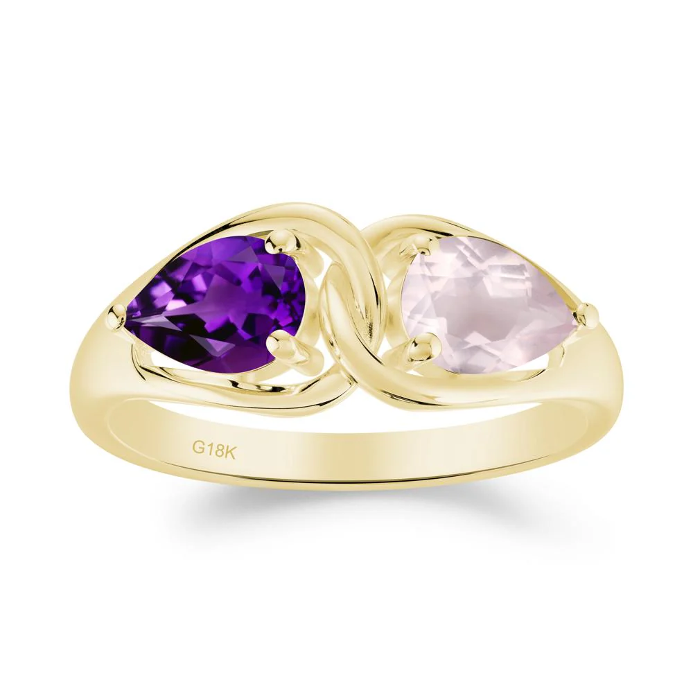 Two Stone Pear Cut Amethyst and Rose Quartz Engagement Ring - Image 3