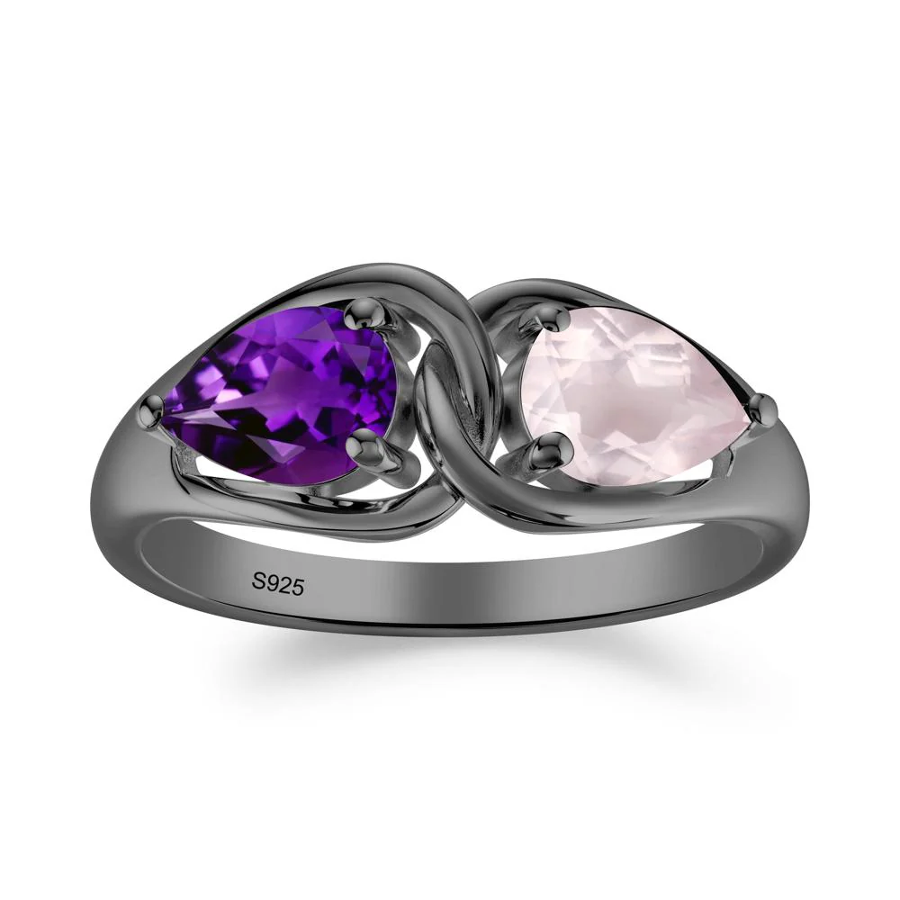 Two Stone Pear Cut Amethyst and Rose Quartz Engagement Ring - Image 7