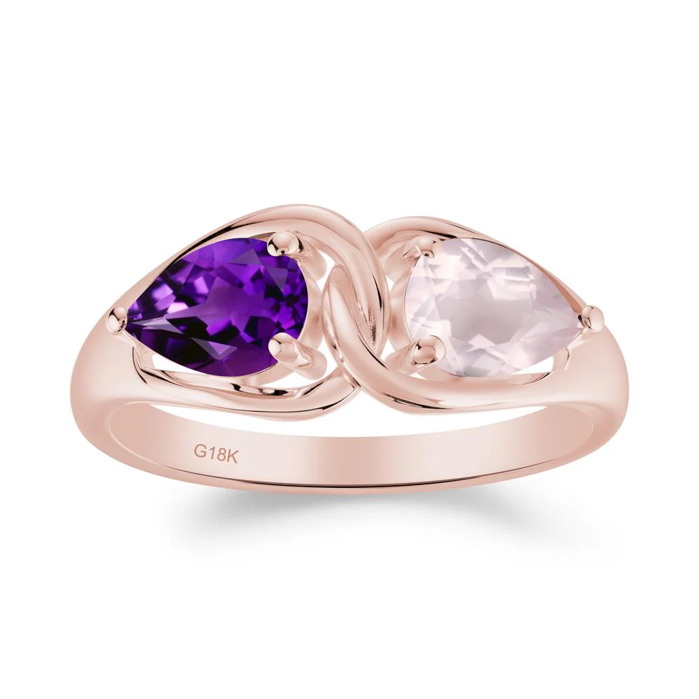 Two Stone Pear Cut Amethyst and Rose Quartz Engagement Ring - Image 9