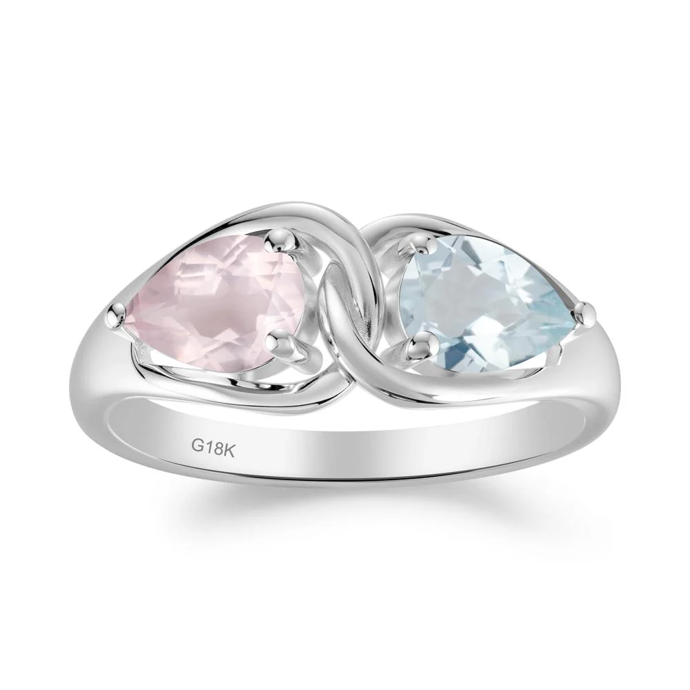 Two Stone Pear Cut Aquamarine and Rose Quartz Engagement Ring - Image 2