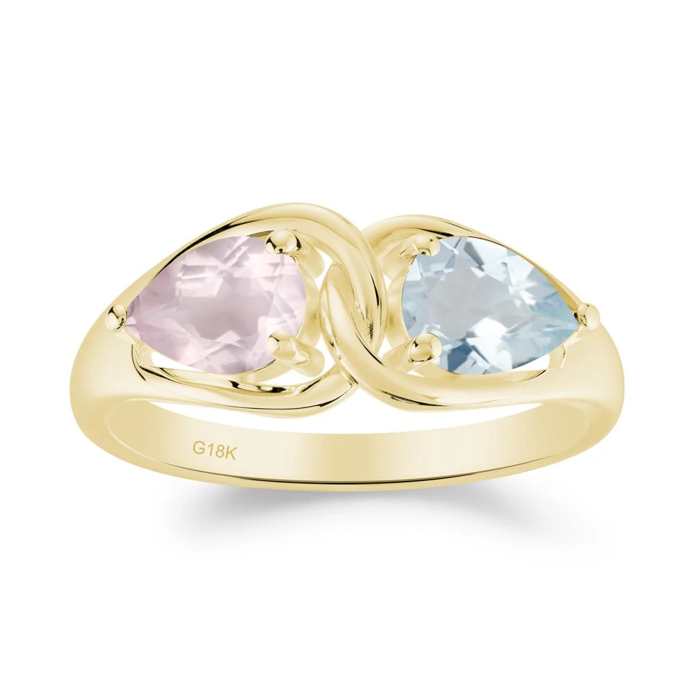 Two Stone Pear Cut Aquamarine and Rose Quartz Engagement Ring - Image 8