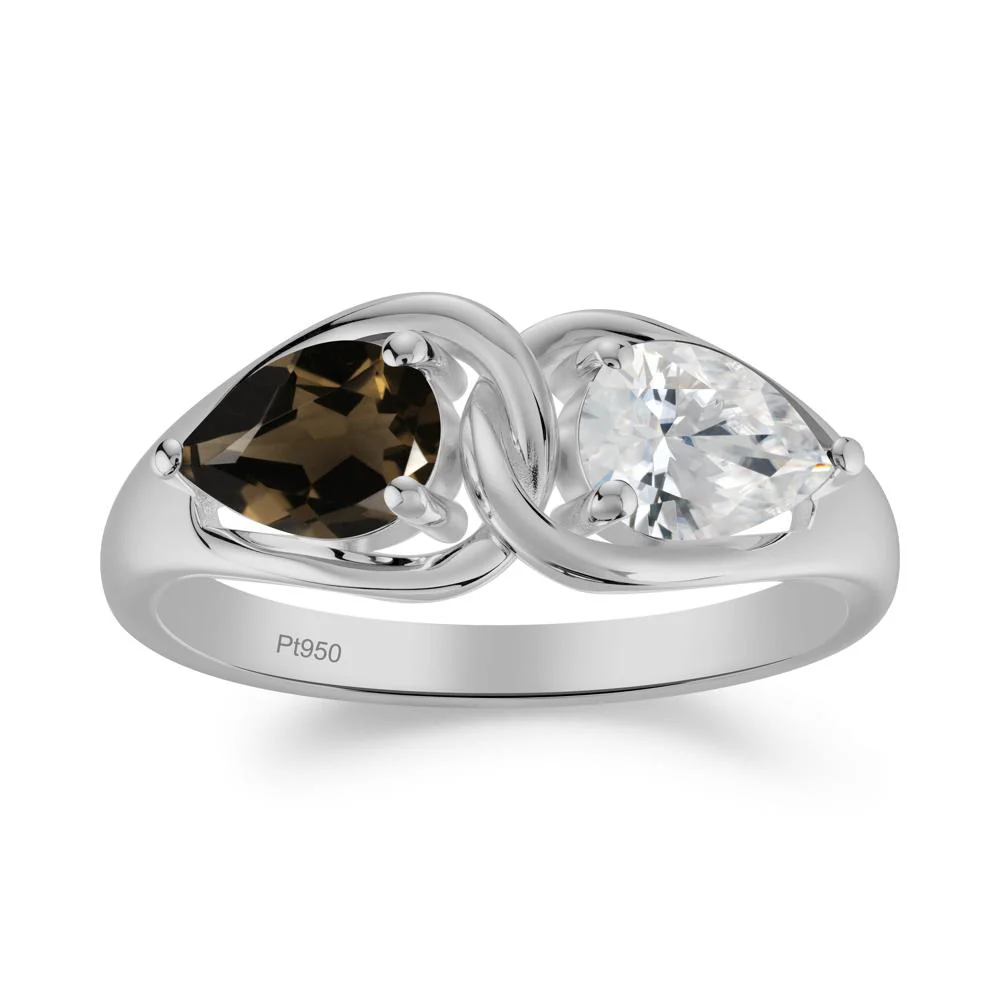 Two Stone Pear Cut Cubic Zirconia and Smoky Quartz Engagement Ring