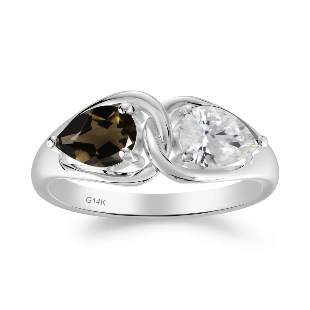 Two Stone Pear Cut Cubic Zirconia and Smoky Quartz Engagement Ring - Image 3