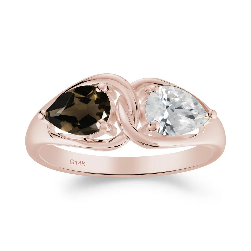 Two Stone Pear Cut Cubic Zirconia and Smoky Quartz Engagement Ring - Image 6