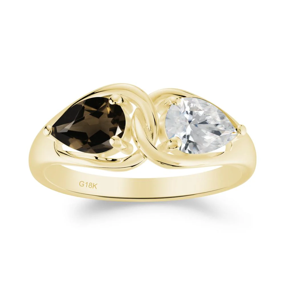 Two Stone Pear Cut Cubic Zirconia and Smoky Quartz Engagement Ring - Image 7