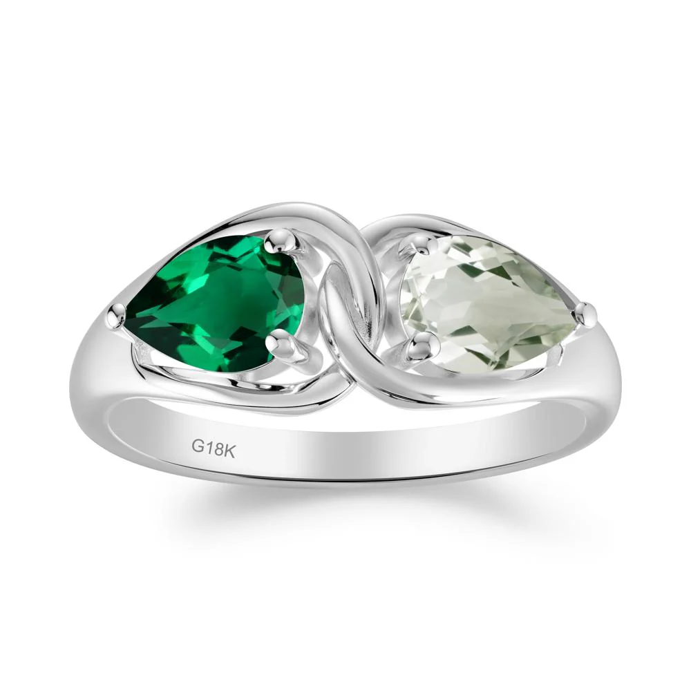 Two Stone Pear Cut Emerald and Green Amethyst Engagement Ring - Image 6
