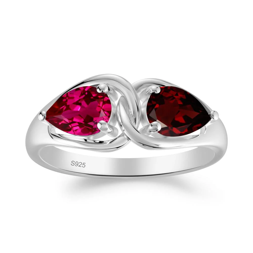 Two Stone Pear Cut Garnet and Ruby Engagement Ring - Image 3