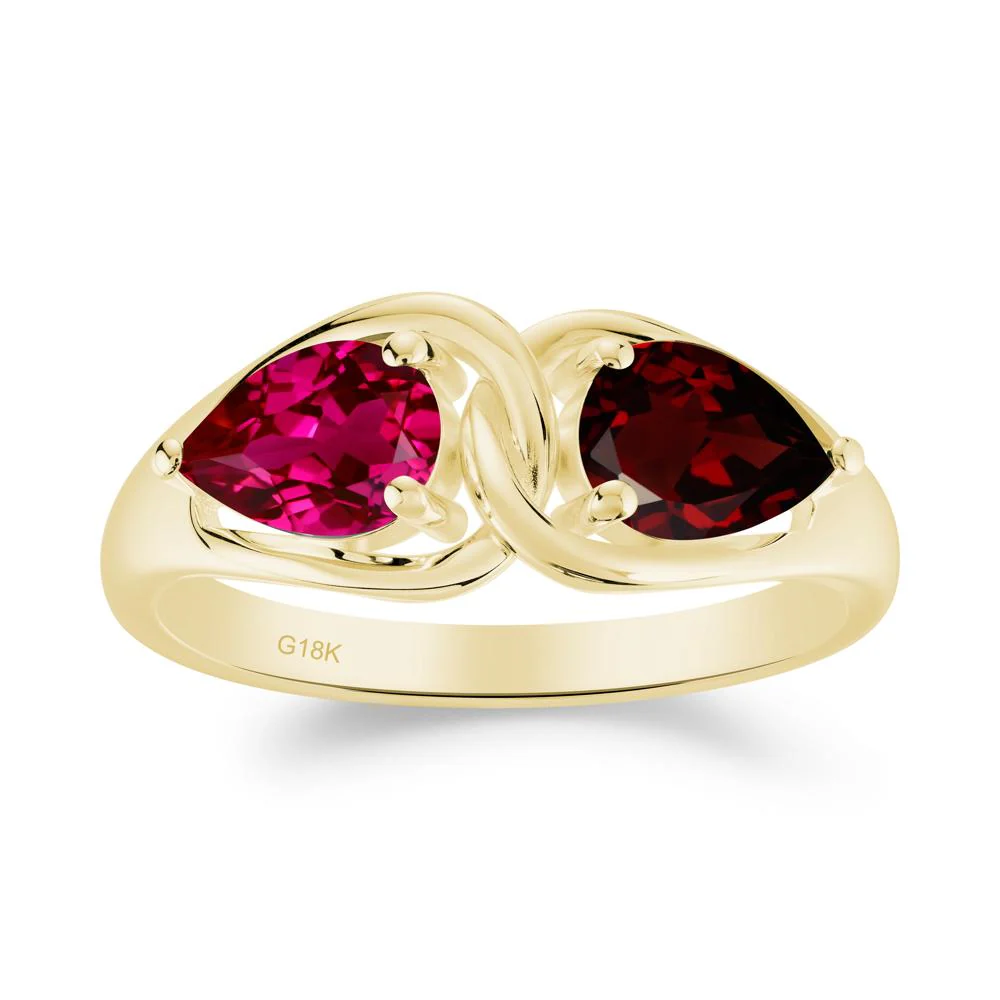 Two Stone Pear Cut Garnet and Ruby Engagement Ring - Image 4
