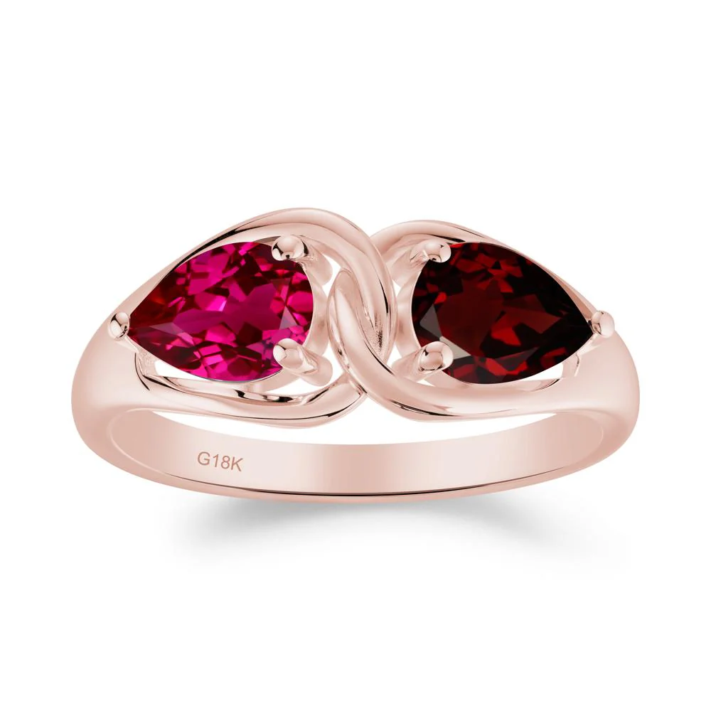 Two Stone Pear Cut Garnet and Ruby Engagement Ring - Image 5