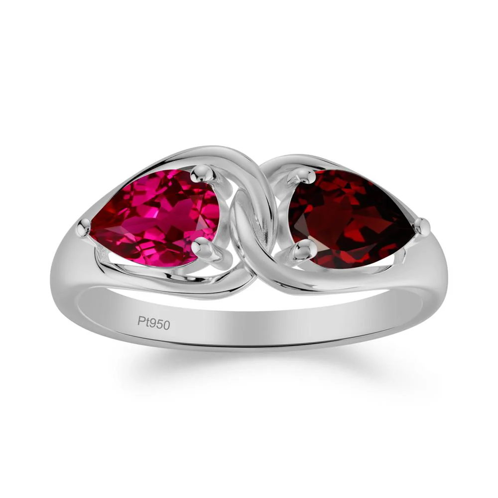 Two Stone Pear Cut Garnet and Ruby Engagement Ring - Image 6