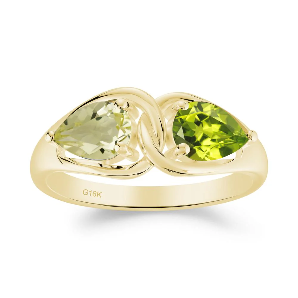 Two Stone Pear Cut Lemon Quartz and Peridot Engagement Ring - Image 2